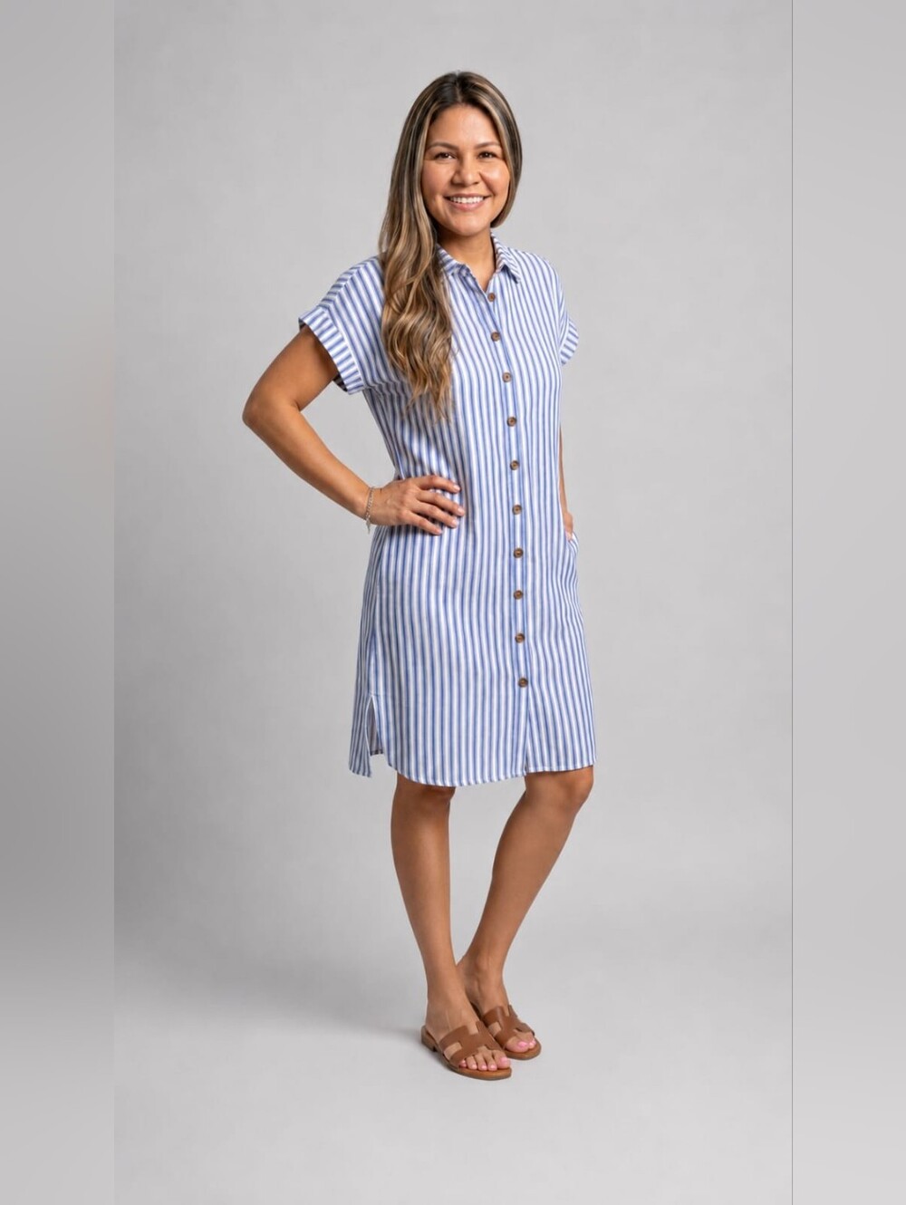 Maurices Blue and White Striped Button-Front Coverup Dress